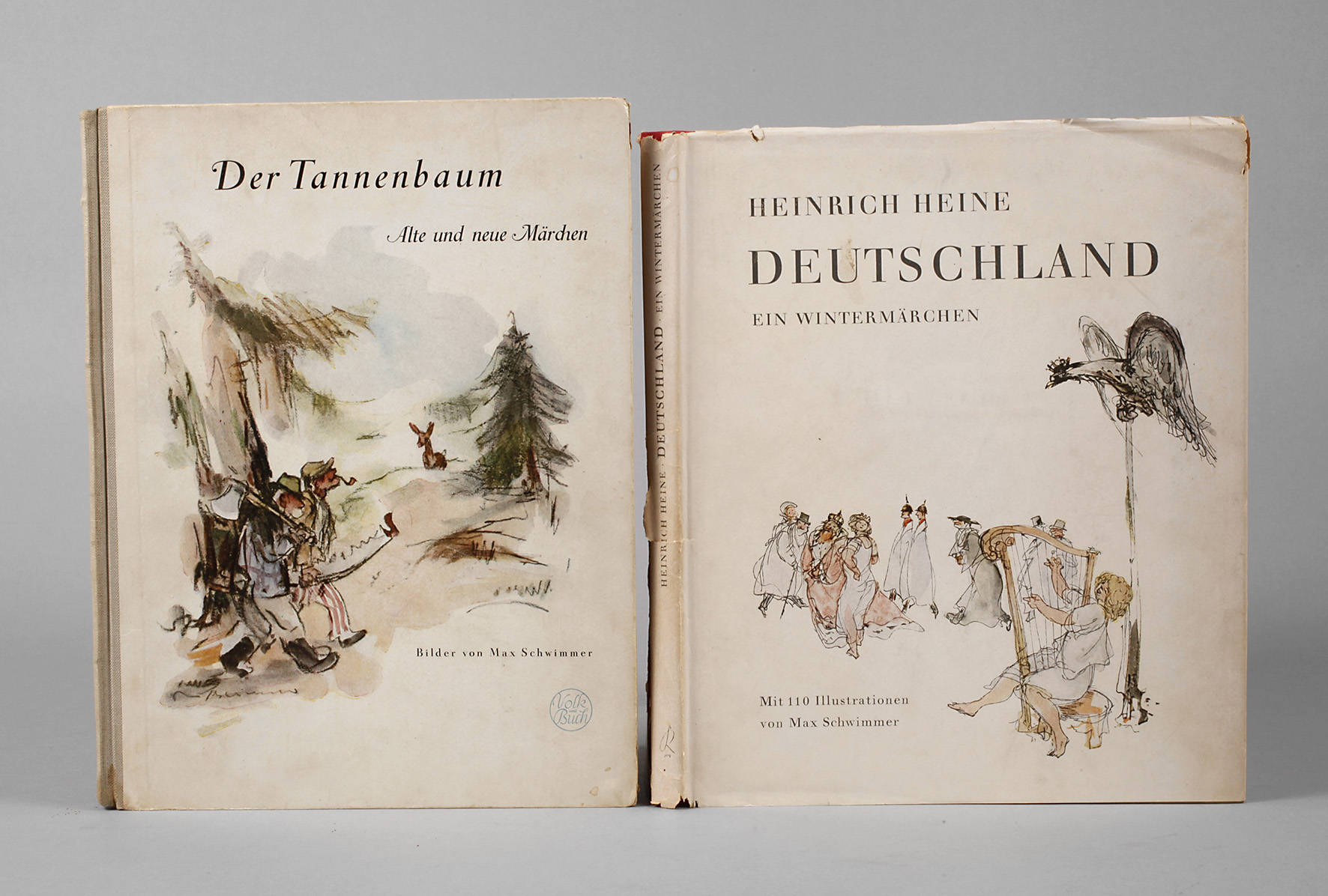 Zwei illustrierte Bände Max Schwimmer mit Signum