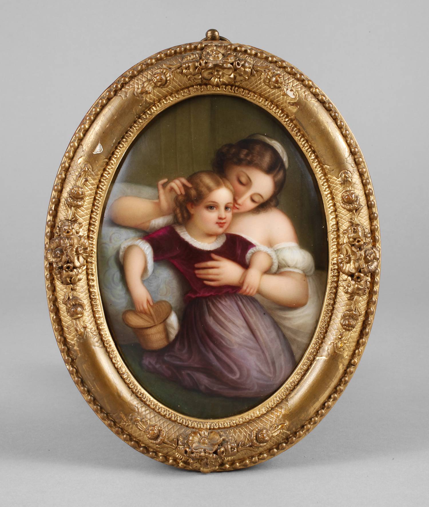 Ovale Porzellanbildplatte Mutter mit Kind