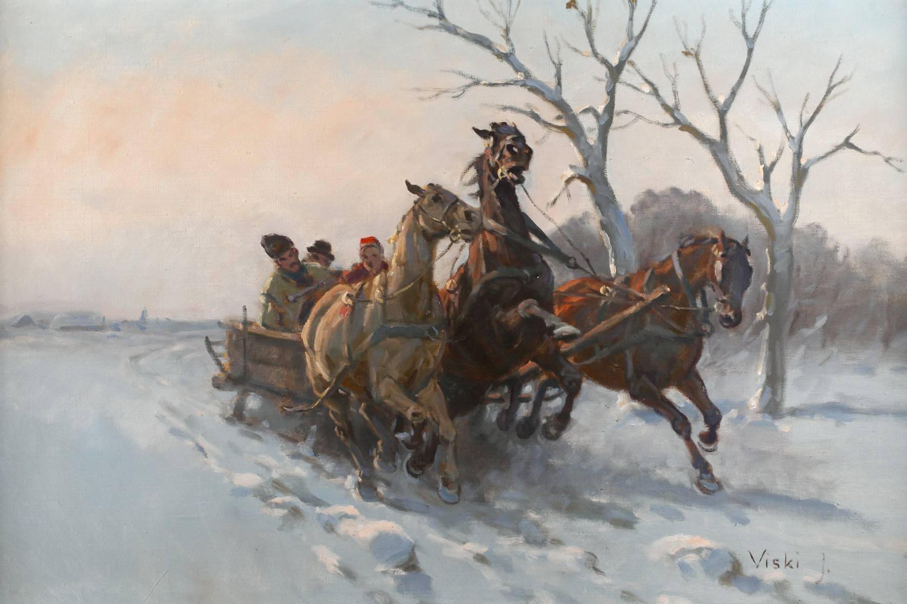 János Viski, Winterliche Pferdeschlittenfahrt in der Dämmerung