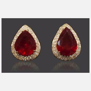 Paar Ohrringe mit Rubinen und Brillanten
