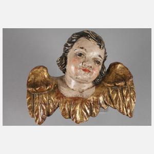Paar geschnitzte Engelsköpfe