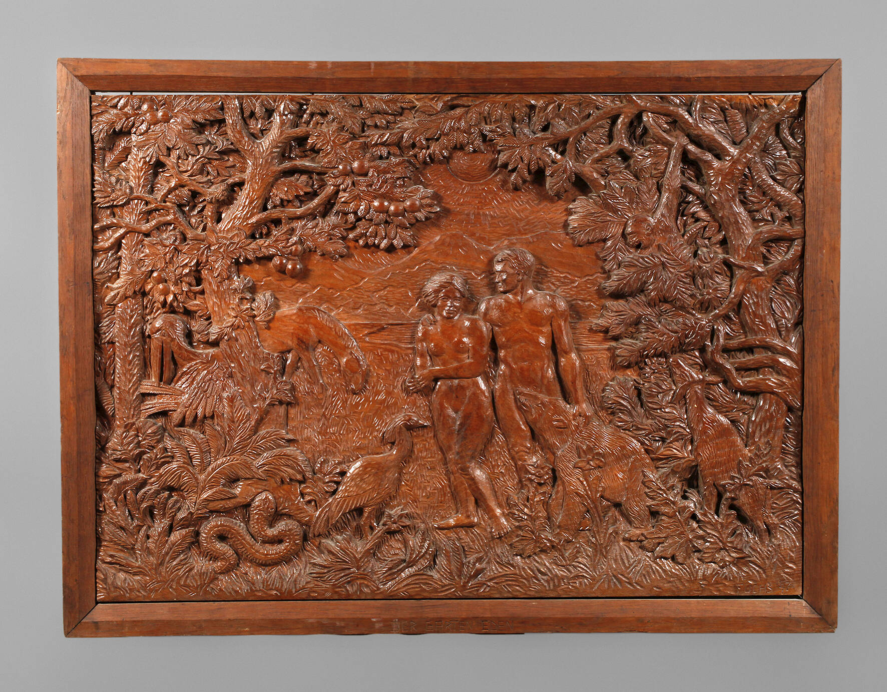 Reliefschnitzerei "Garten Eden"