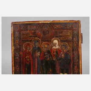 Ikone mit fünf Heiligenfiguren