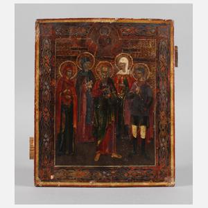 Ikone mit fünf Heiligenfiguren