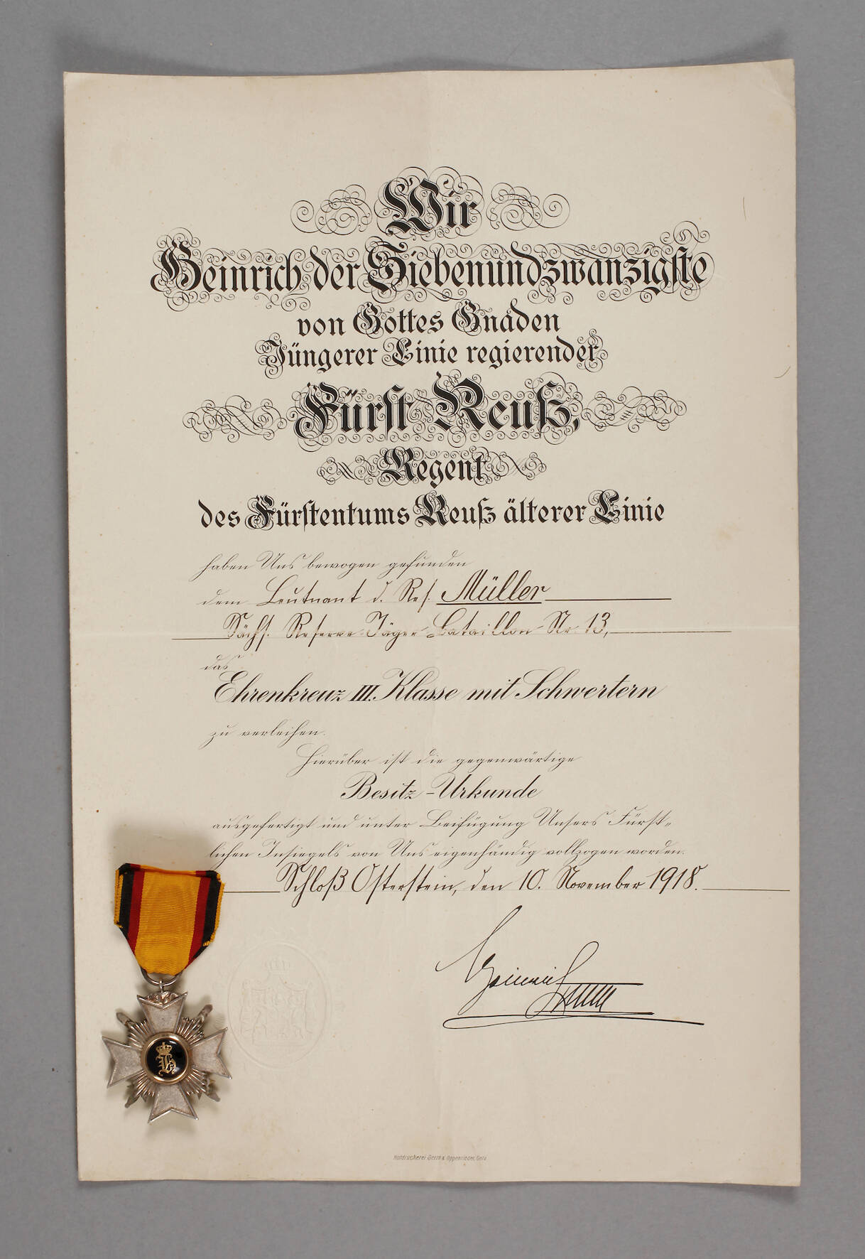 Reußisches Ehrenkreuz III. Klasse mit Schwertern