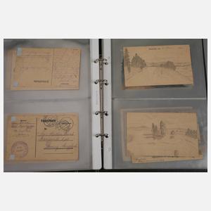 Walter Aust, Konvolut Zeichnungen auf Feldpost