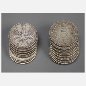 Konvolut 5 DM-Stücke BRD