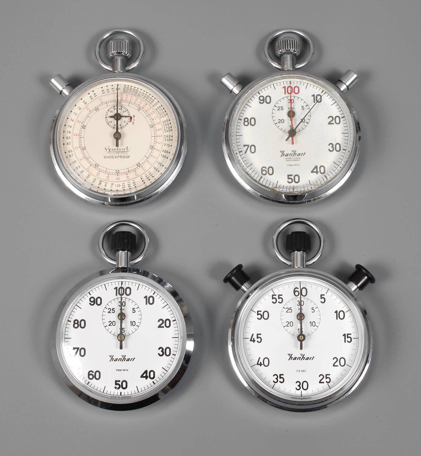 Vier Stoppuhren Hanhart