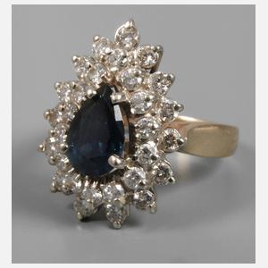 Damenring mit Brillanten und Saphir