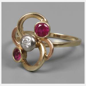 Damenring mit Diamant und Rubinen