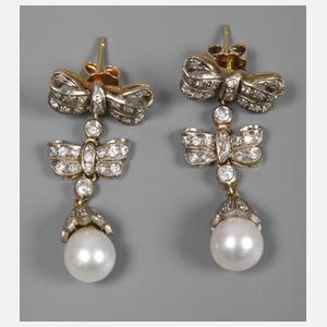 Paar Ohrhänger mit Diamanten und Perlen