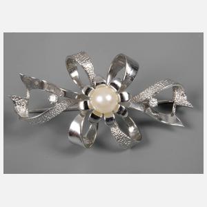 Brosche mit Perle und Brillanten