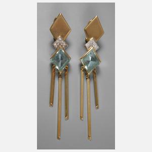 Paar Ohrhänger mit Aquamarinen und Brillanten