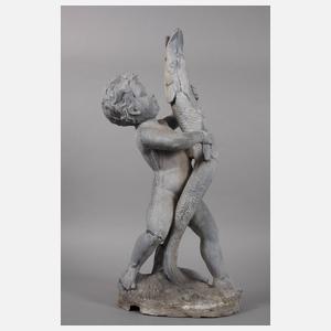 Brunnenfigur Putto mit Fisch