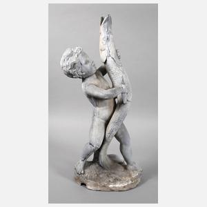 Brunnenfigur Putto mit Fisch