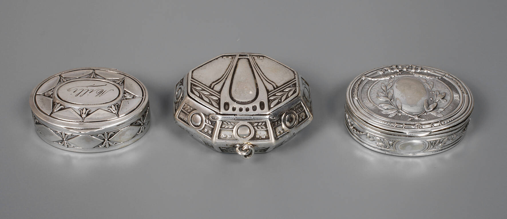 Silber drei Pillendosen Jugendstil