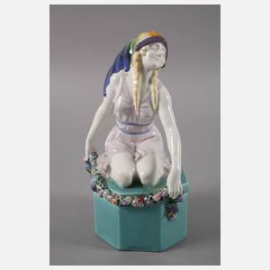 Keramos Wien figürliche Deckeldose Jugendstil