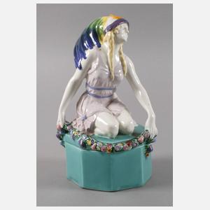 Keramos Wien figürliche Deckeldose Jugendstil