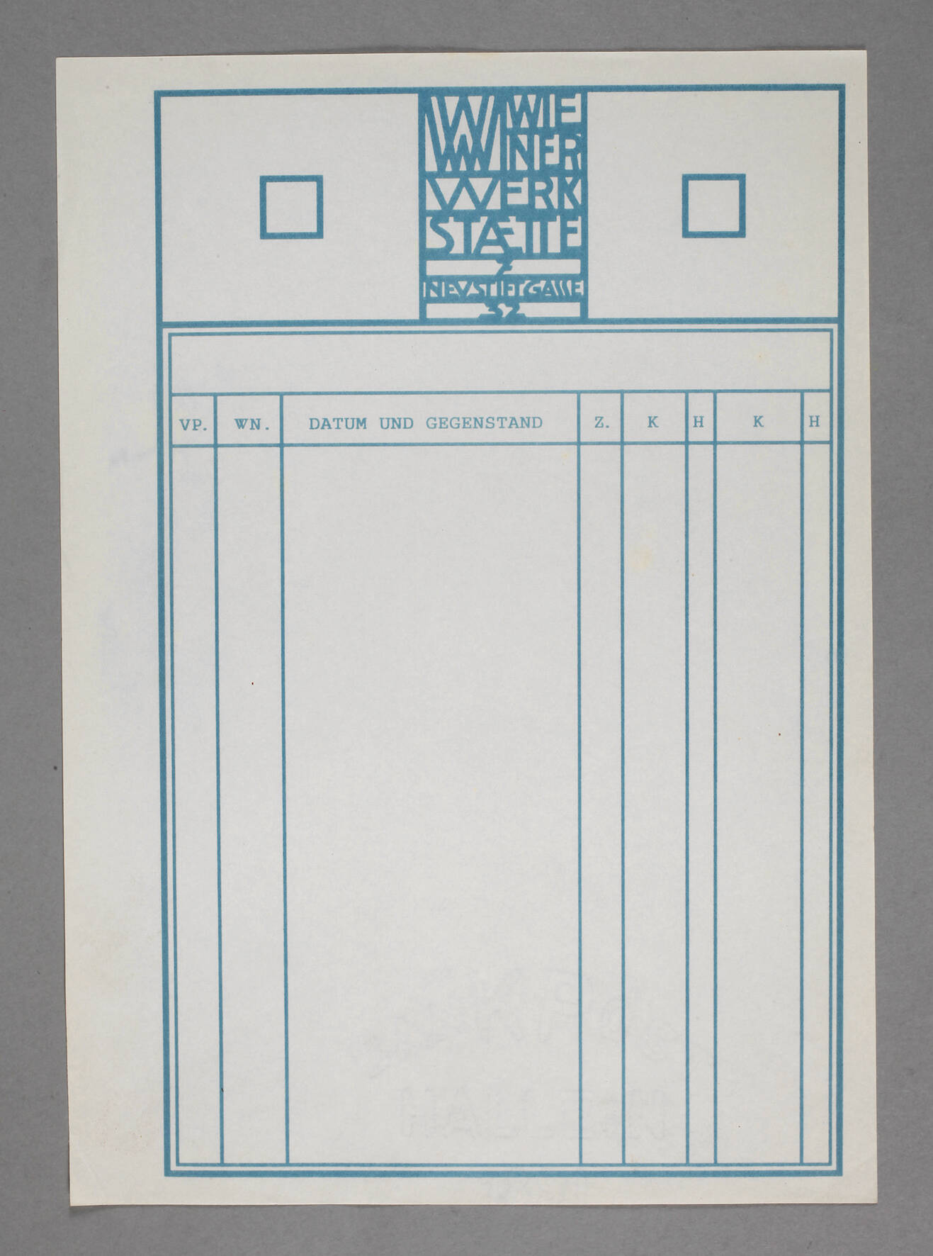 Blankorechnungsformular der Wiener Werkstätte