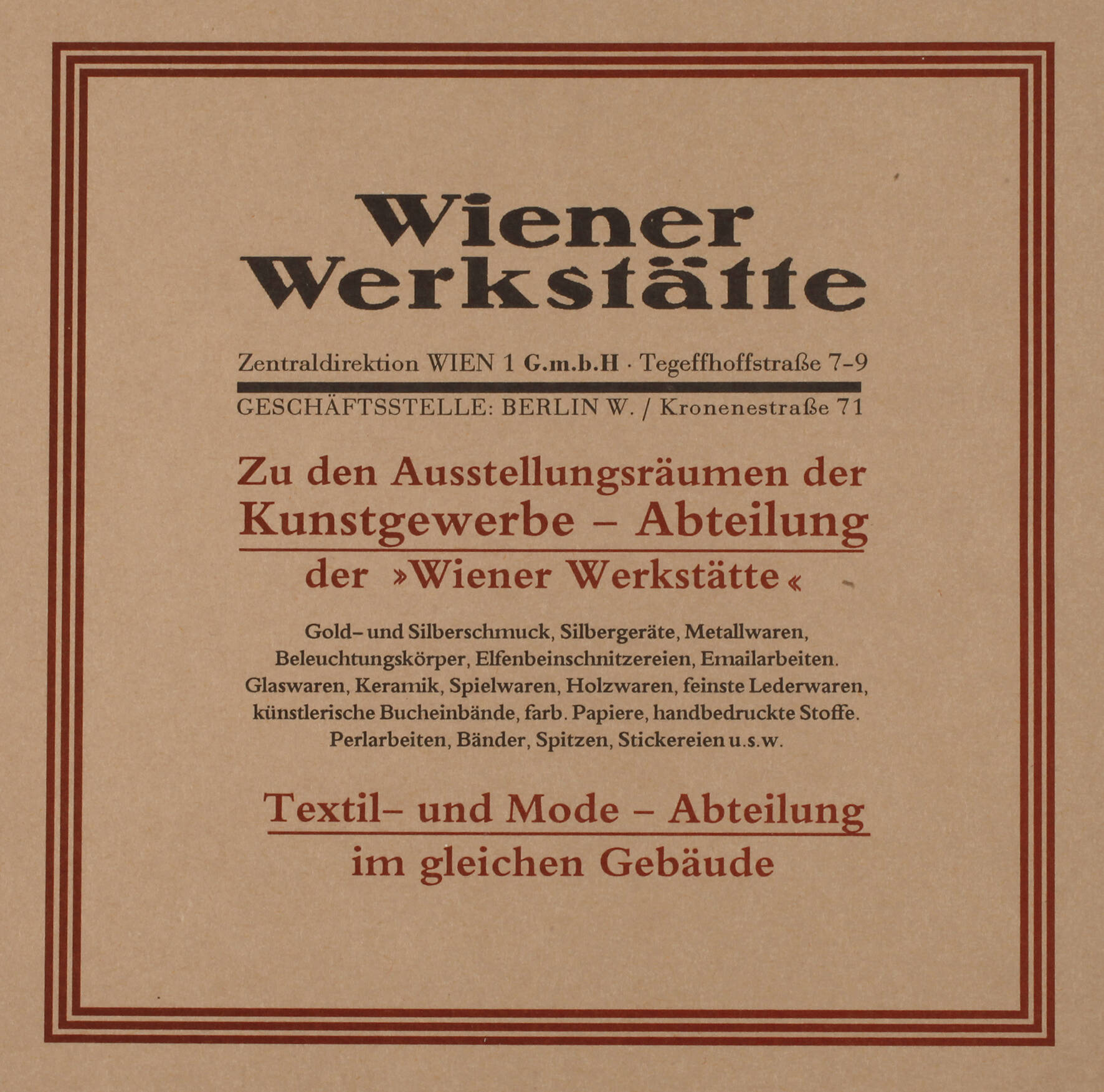 Werbeanzeige der Wiener Werkstätte