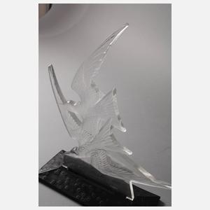 René Lalique Schwalbenpaar auf Bronzesockel