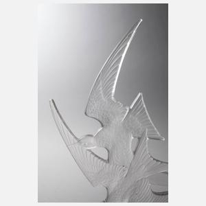 René Lalique Schwalbenpaar auf Bronzesockel