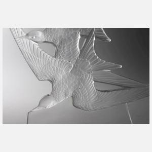 René Lalique Schwalbenpaar auf Bronzesockel