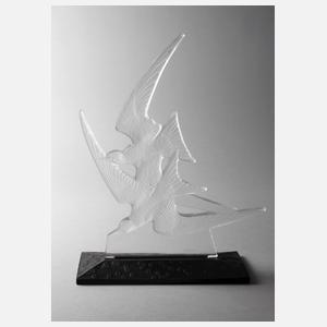 René Lalique Schwalbenpaar auf Bronzesockel
