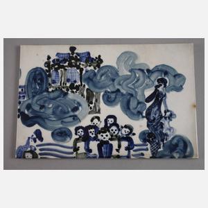 Vierteiliges Fliesenbild Kulturleben