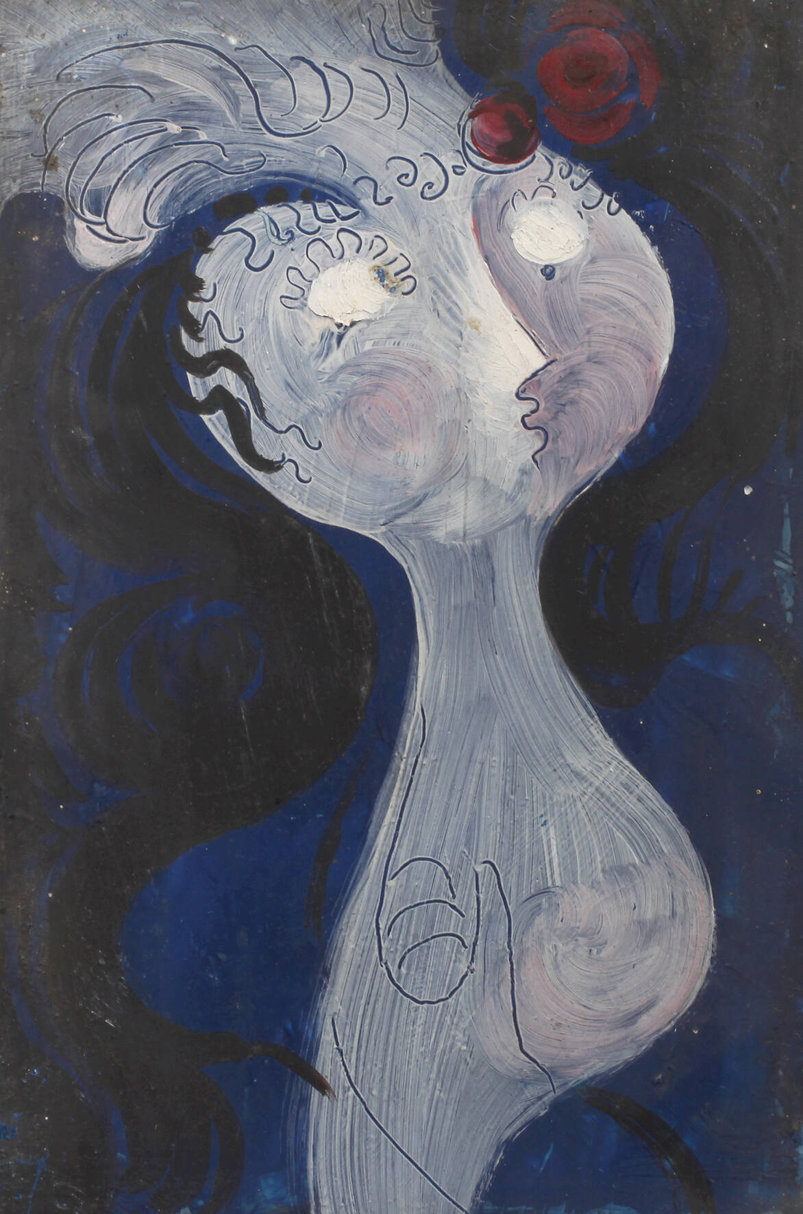 Porzellanbild Dame mit Federbausch