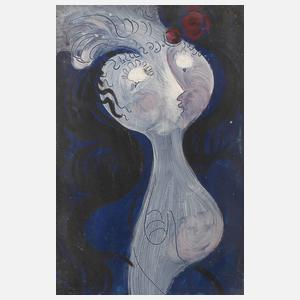 Porzellanbild Dame mit Federbausch