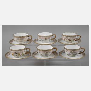 Royal Copenhagen sechs Teetassen im Flora Danica-Stil