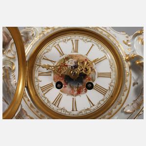 KPM Berlin Kaminuhr mit Postament und Weichmalerei