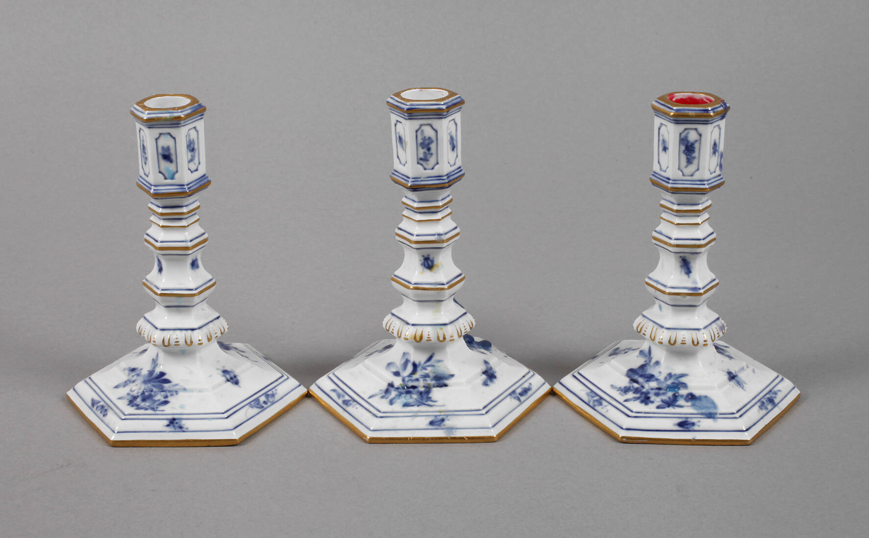 Meissen drei Kerzenleuchter "Blaue Blume"