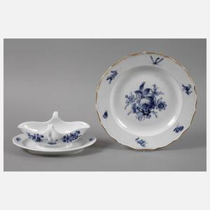 Meissen Teller und Sauciere Blaumalerei