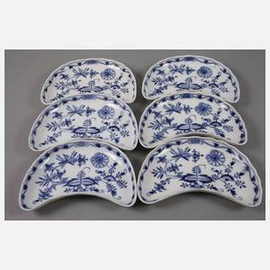 Meissen sechs Grätenschalen Zwiebelmusterdekor