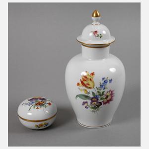 Meissen Deckelvase und Deckeldose "Blumenbukett"