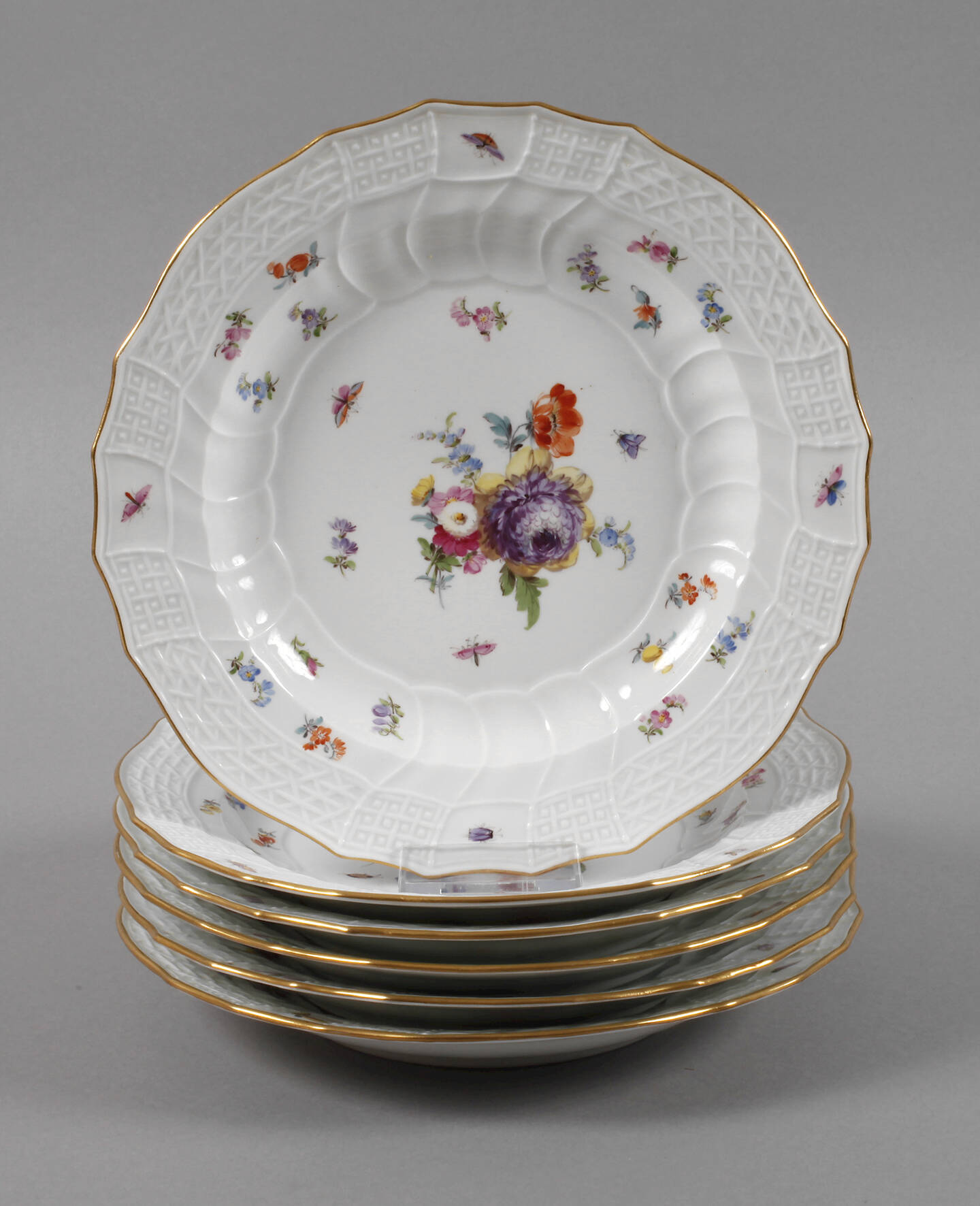 Meissen sechs Suppenteller "Blumen und Insekten"