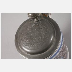 Nürnberger Fayencewalzenkrug mit Landsknecht