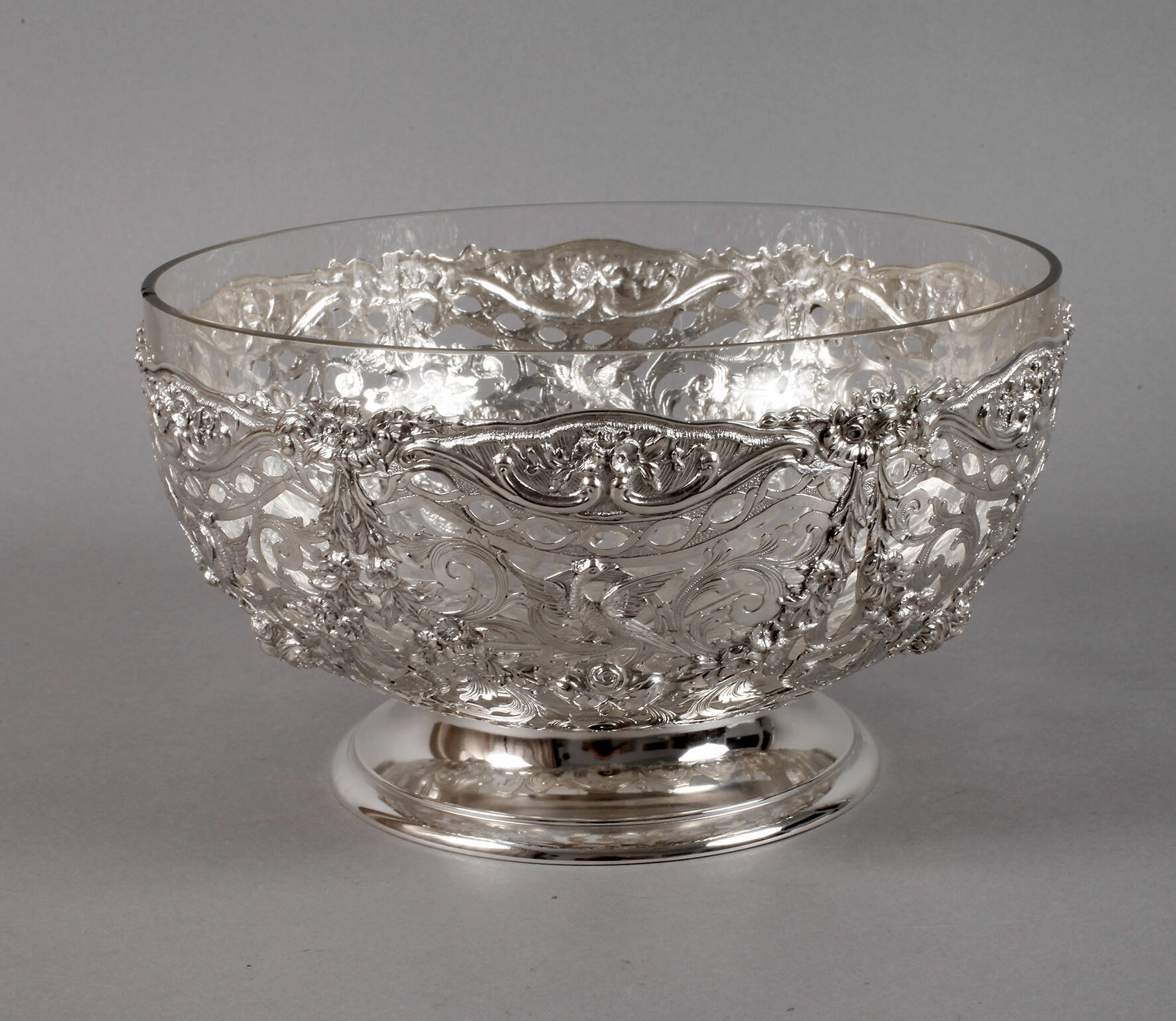Große Silberschale mit Glaseinsatz