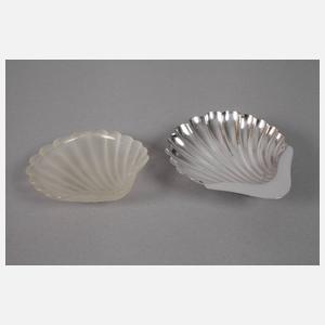 Drei silberne Kaviarschalen mit Glaseinsätzen