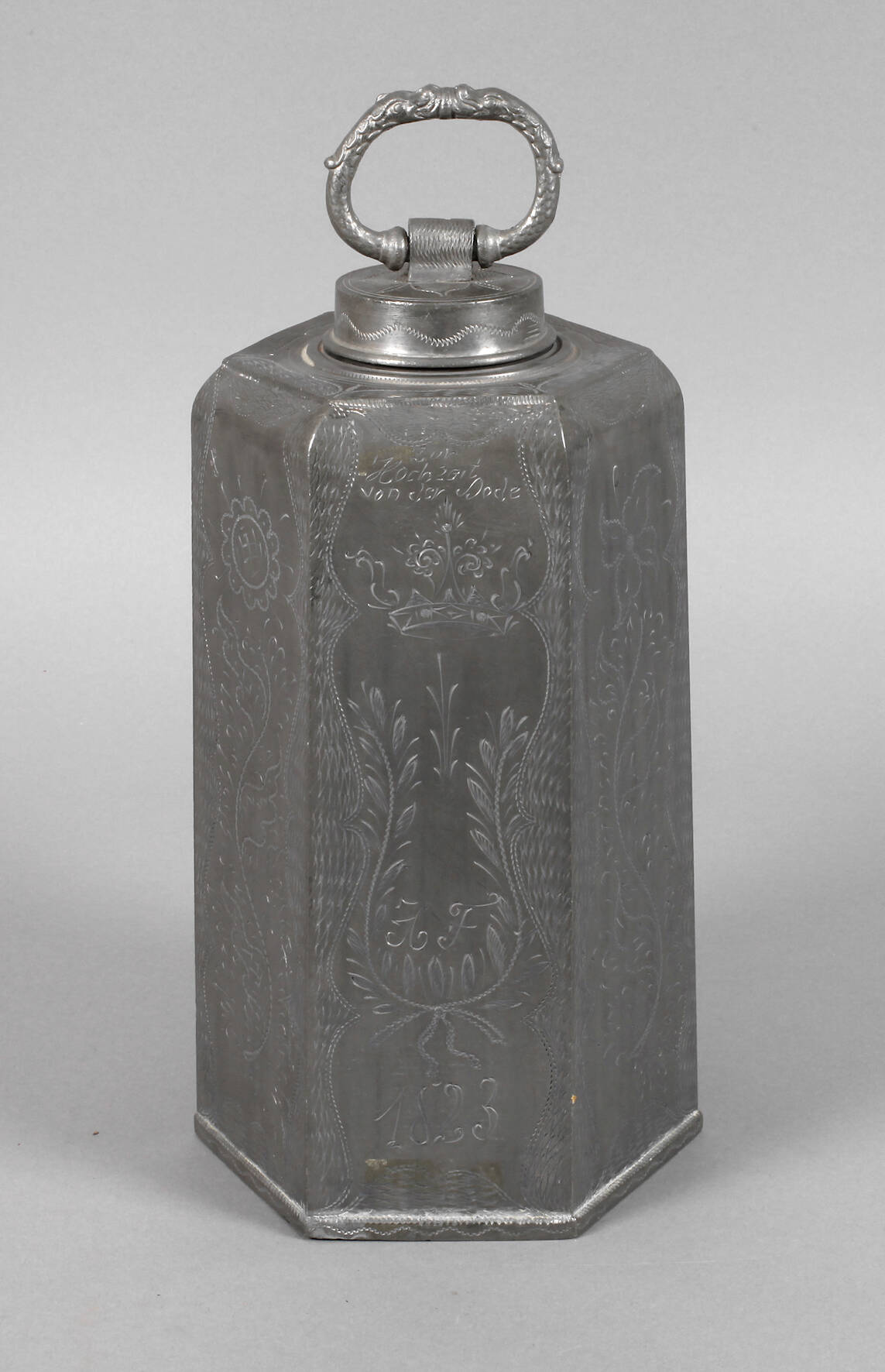 Zinn große Hochzeitskanne aus Adelsbesitz