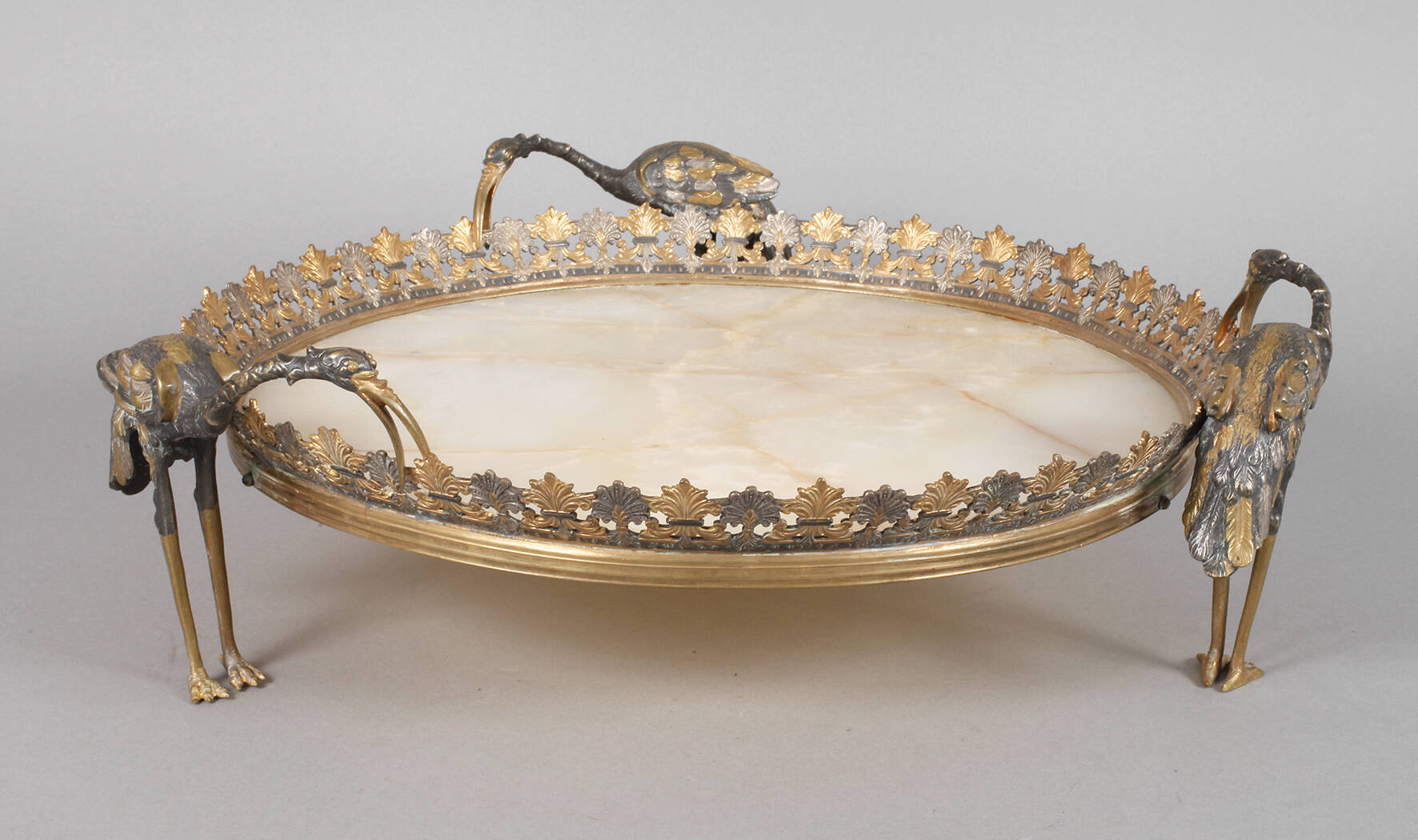 Großes Tablett Onyxmarmor mit Reihervögeln