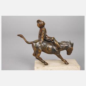 Knabe auf bockendem Esel