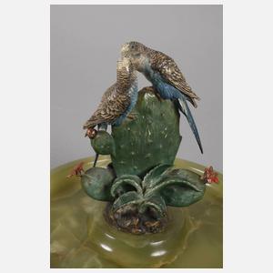 Wiener Bronze Schale "Wellensittiche auf Kaktus"