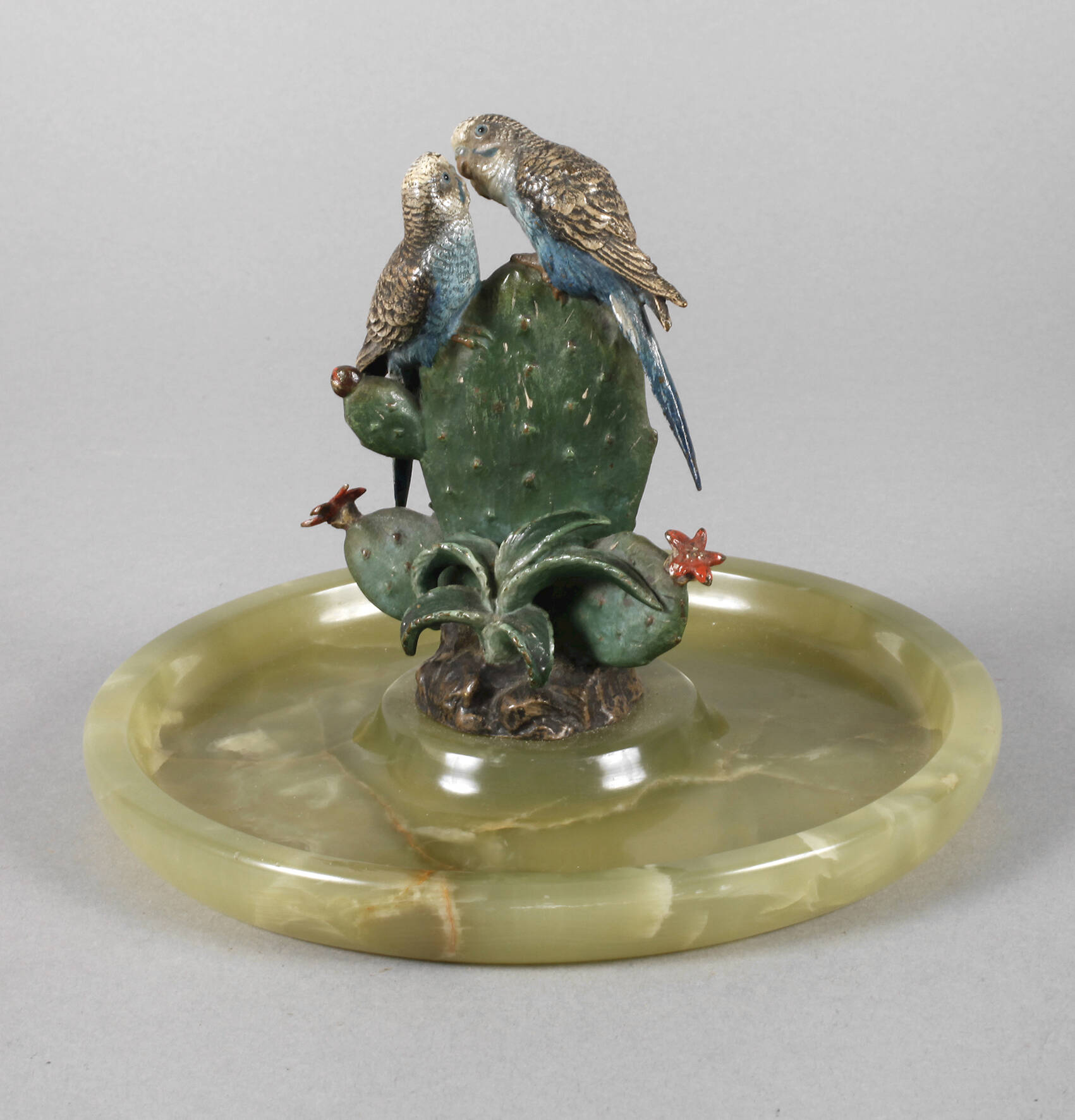 Wiener Bronze Schale "Wellensittiche auf Kaktus"