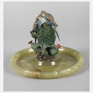 Wiener Bronze Schale "Wellensittiche auf Kaktus"