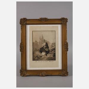 Marketenderin sich am Feuer wärmend