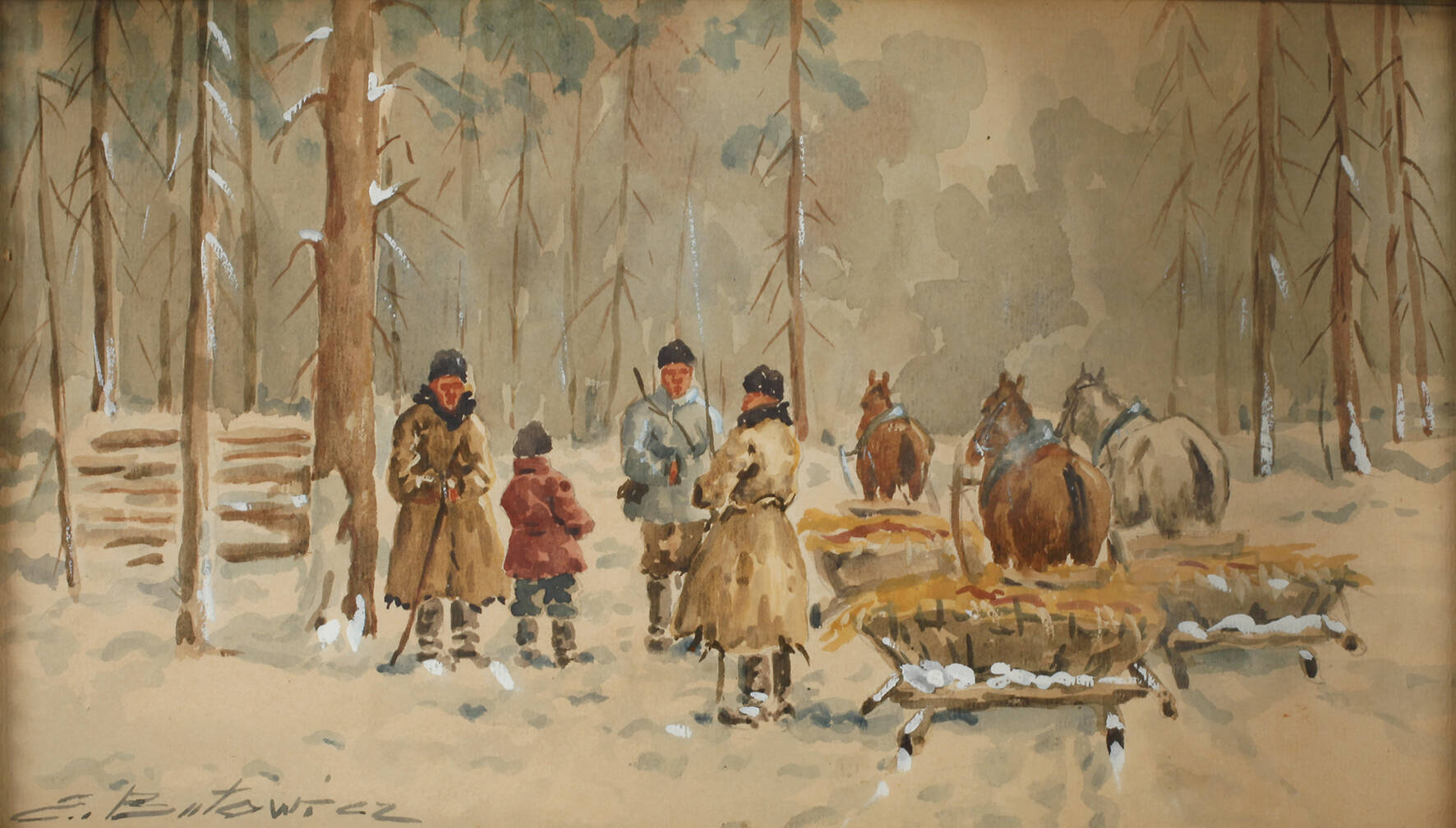 Emil Butowicz, Jäger im Winterwald