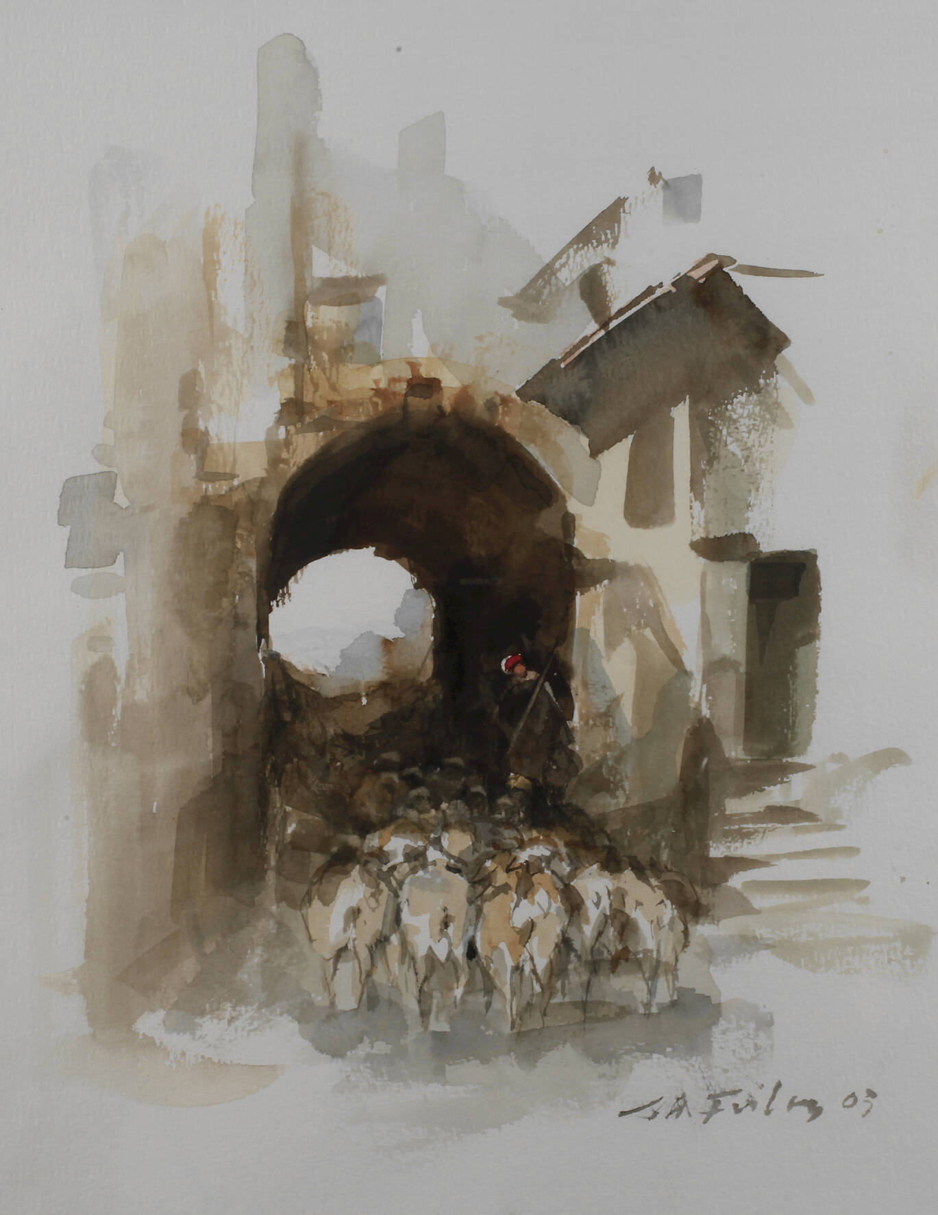 Manfred Feiler, "Schafherde in der Toskana"